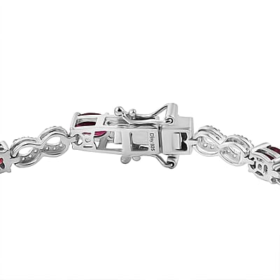 D'Joy Premium Orissa Rhodolite Garnet and White Zircon 8.00 ctw Infinity Love Bracelet in Rhodium Over Sterling Silver (7.25 In)