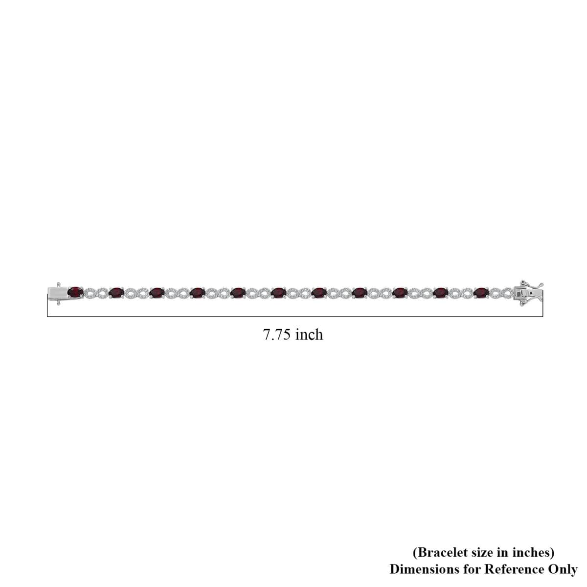 Premium Orissa Rhodolite Garnet and White Zircon 8.00 ctw Infinity Love Bracelet in Rhodium Over Sterling Silver (7.25 In) image number 4