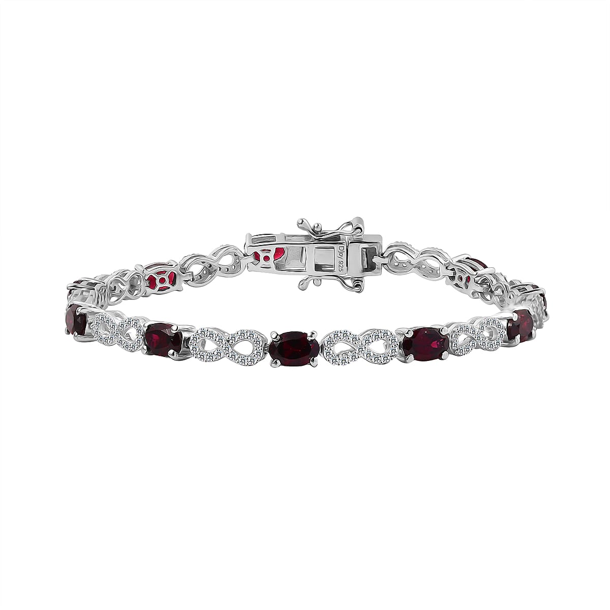 Premium Orissa Rhodolite Garnet and White Zircon 7.30 ctw Infinity Love Bracelet in Rhodium Over Sterling Silver (6.50 In) image number 0