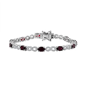 Premium Orissa Rhodolite Garnet and White Zircon 7.30 ctw Infinity Love Bracelet in Rhodium Over Sterling Silver (6.50 In)