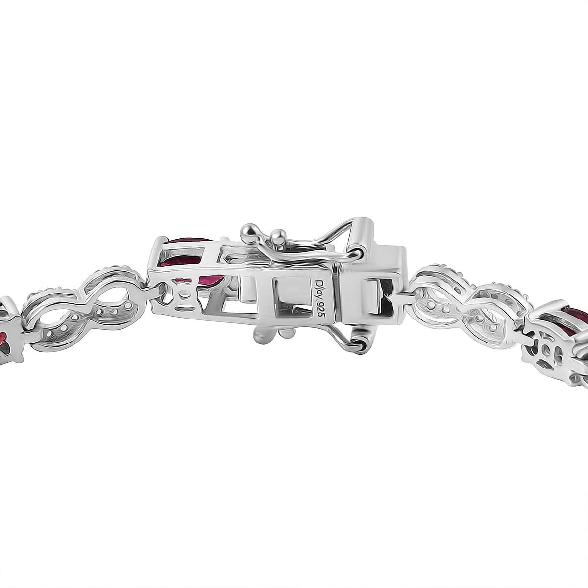 Premium Orissa Rhodolite Garnet and White Zircon 7.30 ctw Infinity Love Bracelet in Rhodium Over Sterling Silver (6.50 In) image number 3