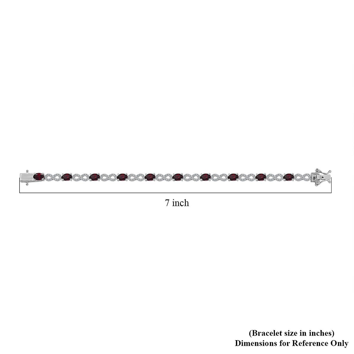 Premium Orissa Rhodolite Garnet and White Zircon 7.30 ctw Infinity Love Bracelet in Rhodium Over Sterling Silver (6.50 In) image number 4