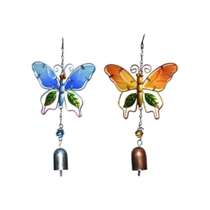 Set of 2 Blue and Orange Glass Iron Butterfly Wind Chime (11.8)