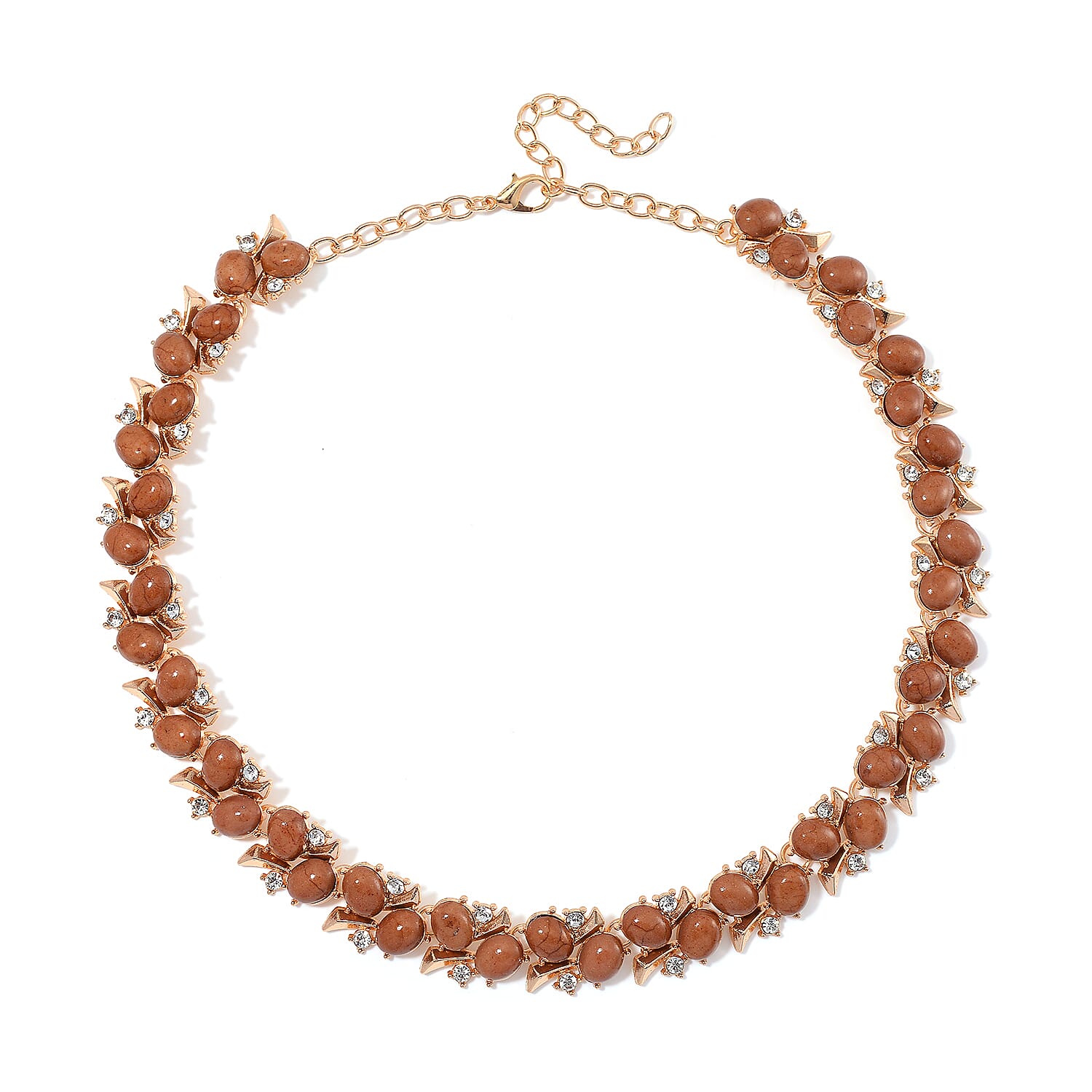 Constituted Brown Howlite and White Austrian Crystal 190.00 ctw Necklace in Goldtone 18-20 Inches