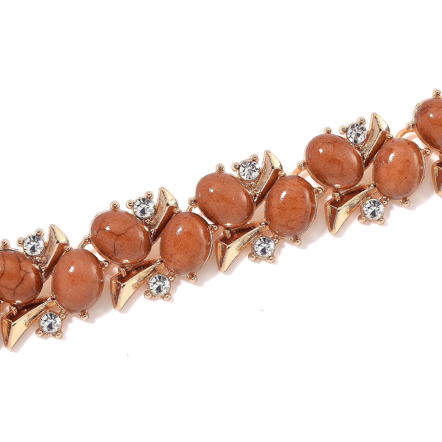 Constituted Brown Howlite and White Austrian Crystal 190.00 ctw Necklace in Goldtone 18-20 Inches