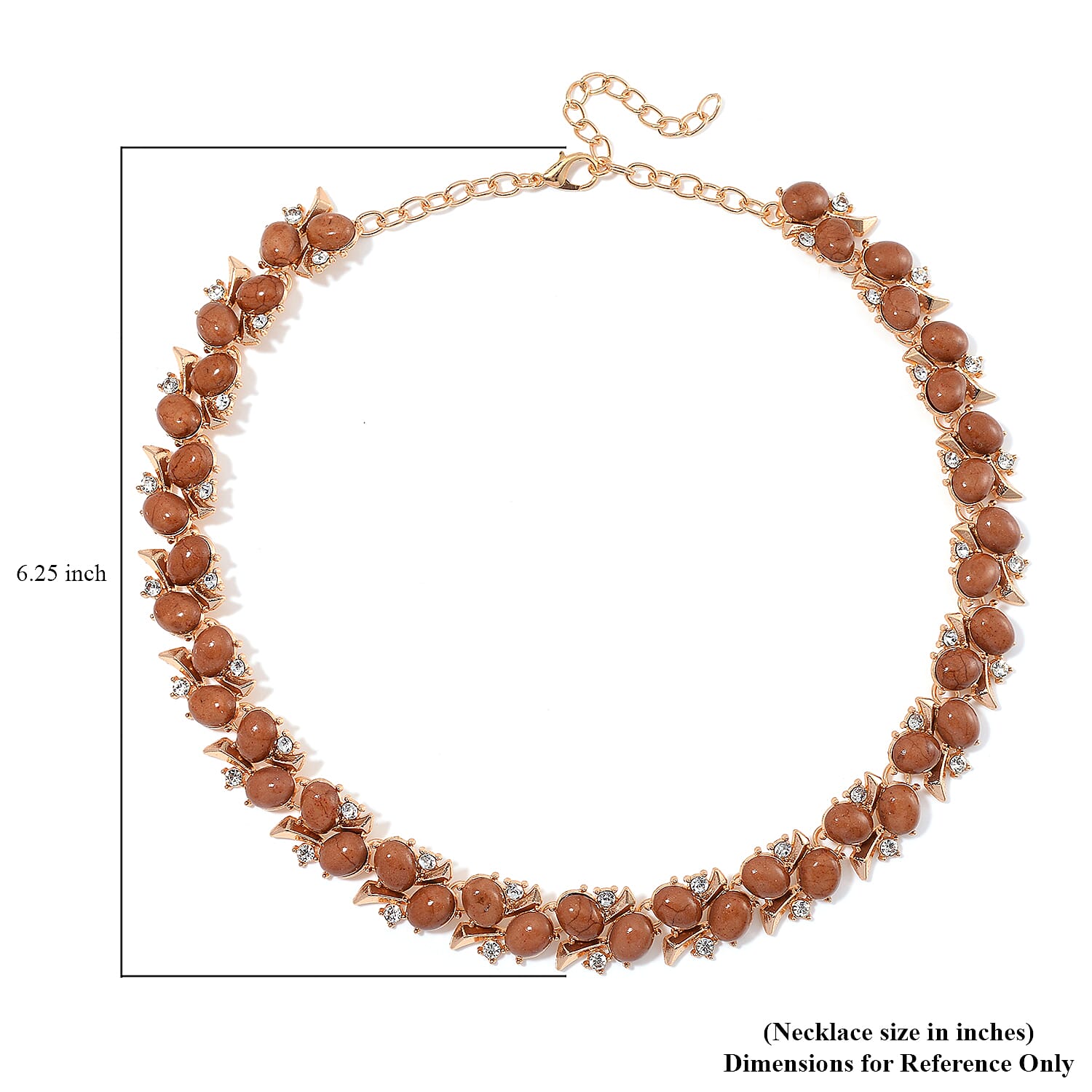 Constituted Brown Howlite and White Austrian Crystal 190.00 ctw Necklace in Goldtone 18-20 Inches