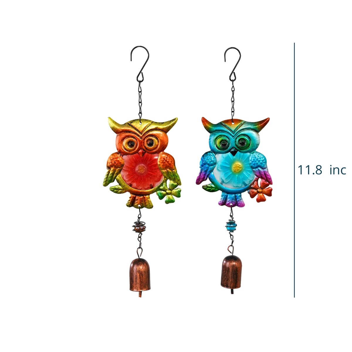 Set of 2 Blue and Green Glass Iron Owl Wind Chime image number 5