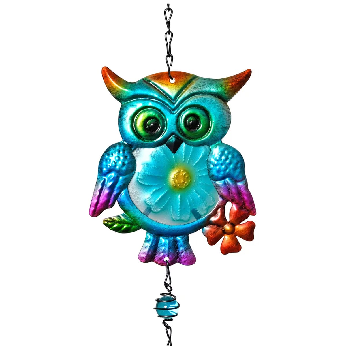 Set of 2 Blue and Green Glass Iron Owl Wind Chime image number 6