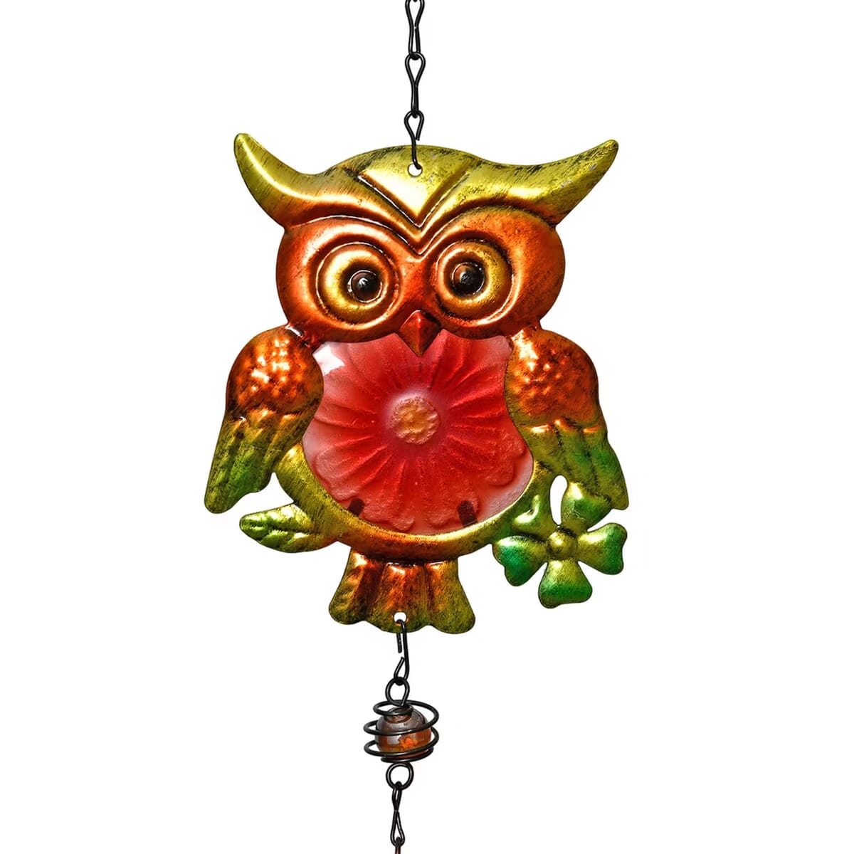 Set of 2 Blue and Green Glass Iron Owl Wind Chime image number 7