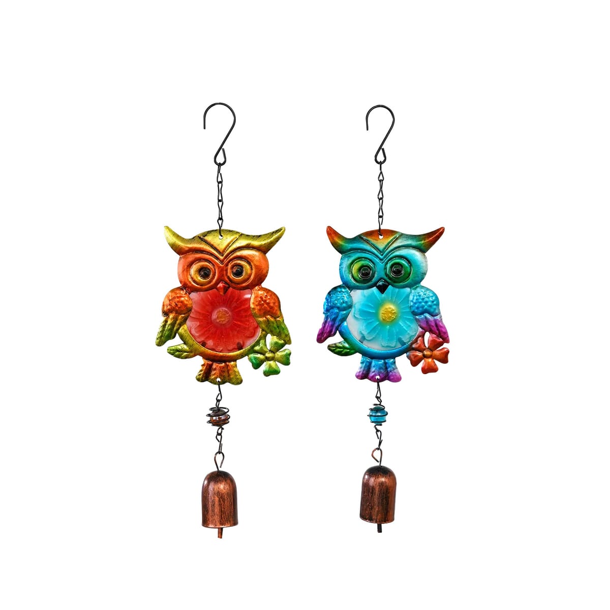 Set of 2 Blue and Green Glass Iron Owl Wind Chime image number 8