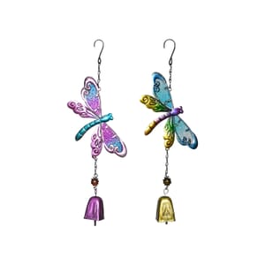 Set of 2 Blue and Purple Glass Iron Dragonfly Wind Chime