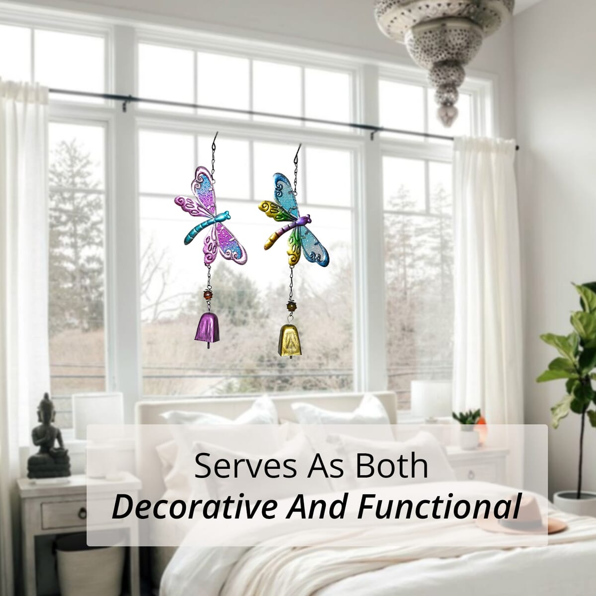 Set of 2 Blue and Purple Glass Iron Dragonfly Wind Chime image number 3