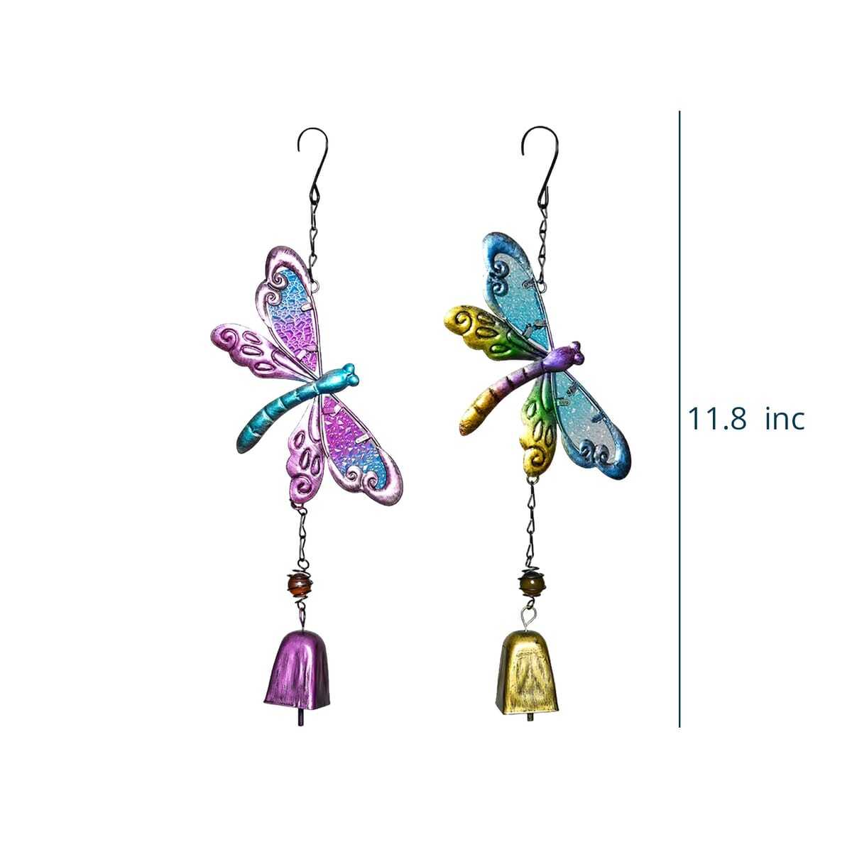 Set of 2 Blue and Purple Glass Iron Dragonfly Wind Chime image number 6