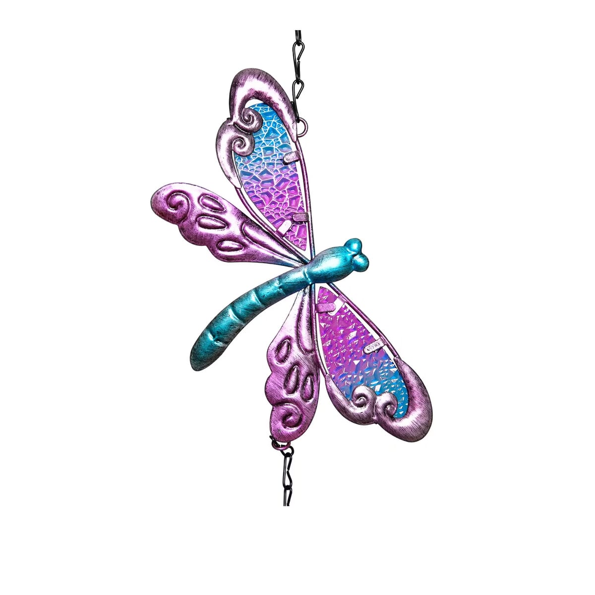Set of 2 Blue and Purple Glass Iron Dragonfly Wind Chime image number 8