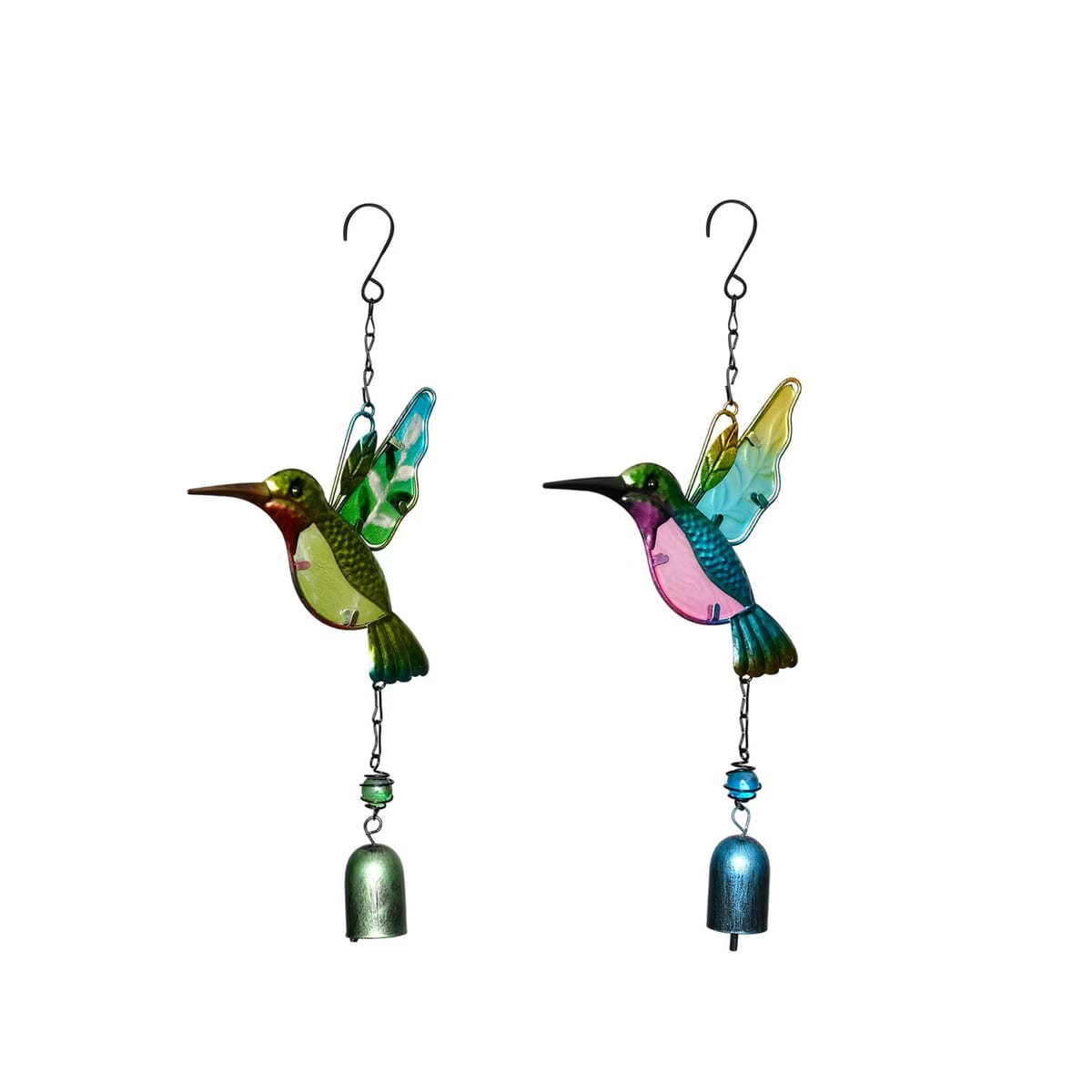 Set of 2 Blue and Blue Glass Iron Bird Wind Chime image number 0
