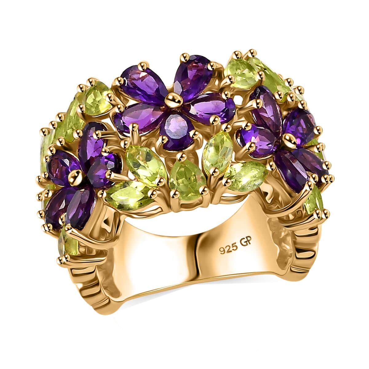 GP Premium African Amethyst, Peridot Ring in 18K Vermeil YG Over Sterling Silver (Size 10.0) 5.65 ctw image number 0