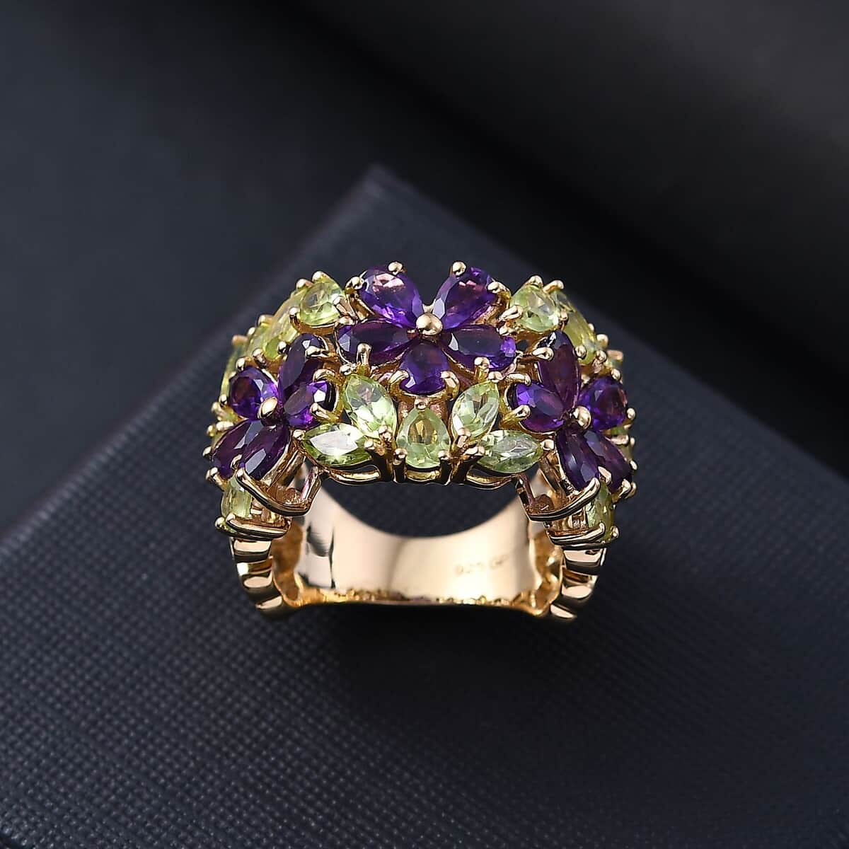 GP Premium African Amethyst, Peridot Ring in 18K Vermeil YG Over Sterling Silver (Size 10.0) 5.65 ctw image number 1