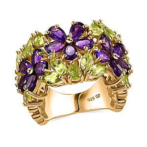 GP Italian Garden Collection Premium African Amethyst and Peridot 5.65 ctw Ring in 18K Vermeil Yellow Gold Over Sterling Silver (Size 6.0)