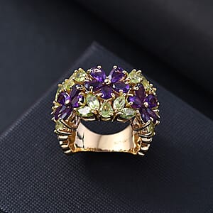 GP Italian Garden Collection Premium African Amethyst and Peridot 5.65 ctw Ring in 18K Vermeil Yellow Gold Over Sterling Silver (Size 6.0)