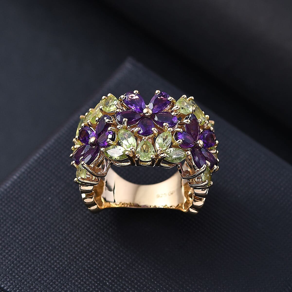 GP Italian Garden Collection Premium African Amethyst and Peridot 5.65 ctw Ring in 18K Vermeil Yellow Gold Over Sterling Silver (Size 8.0) image number 1