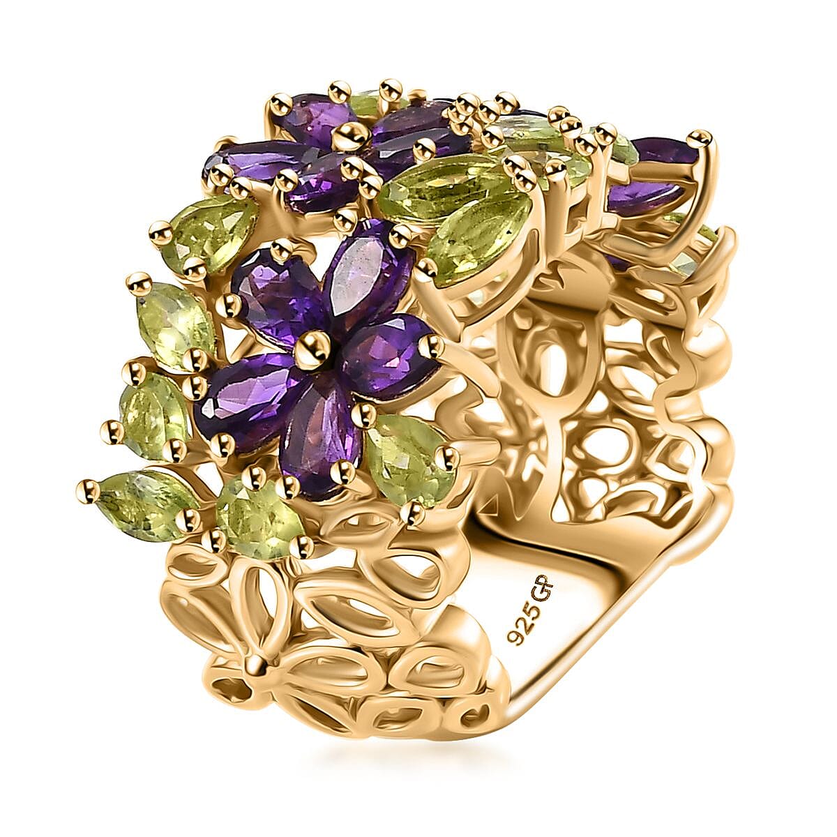 GP Italian Garden Collection Premium African Amethyst and Peridot 5.65 ctw Ring in 18K Vermeil Yellow Gold Over Sterling Silver (Size 8.0) image number 3