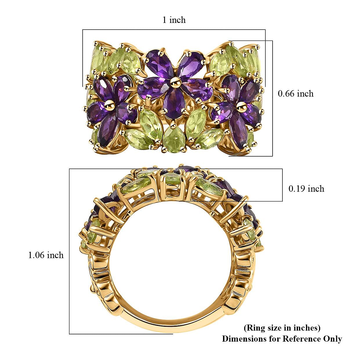 GP Italian Garden Collection Premium African Amethyst and Peridot 5.65 ctw Ring in 18K Vermeil Yellow Gold Over Sterling Silver (Size 8.0) image number 5