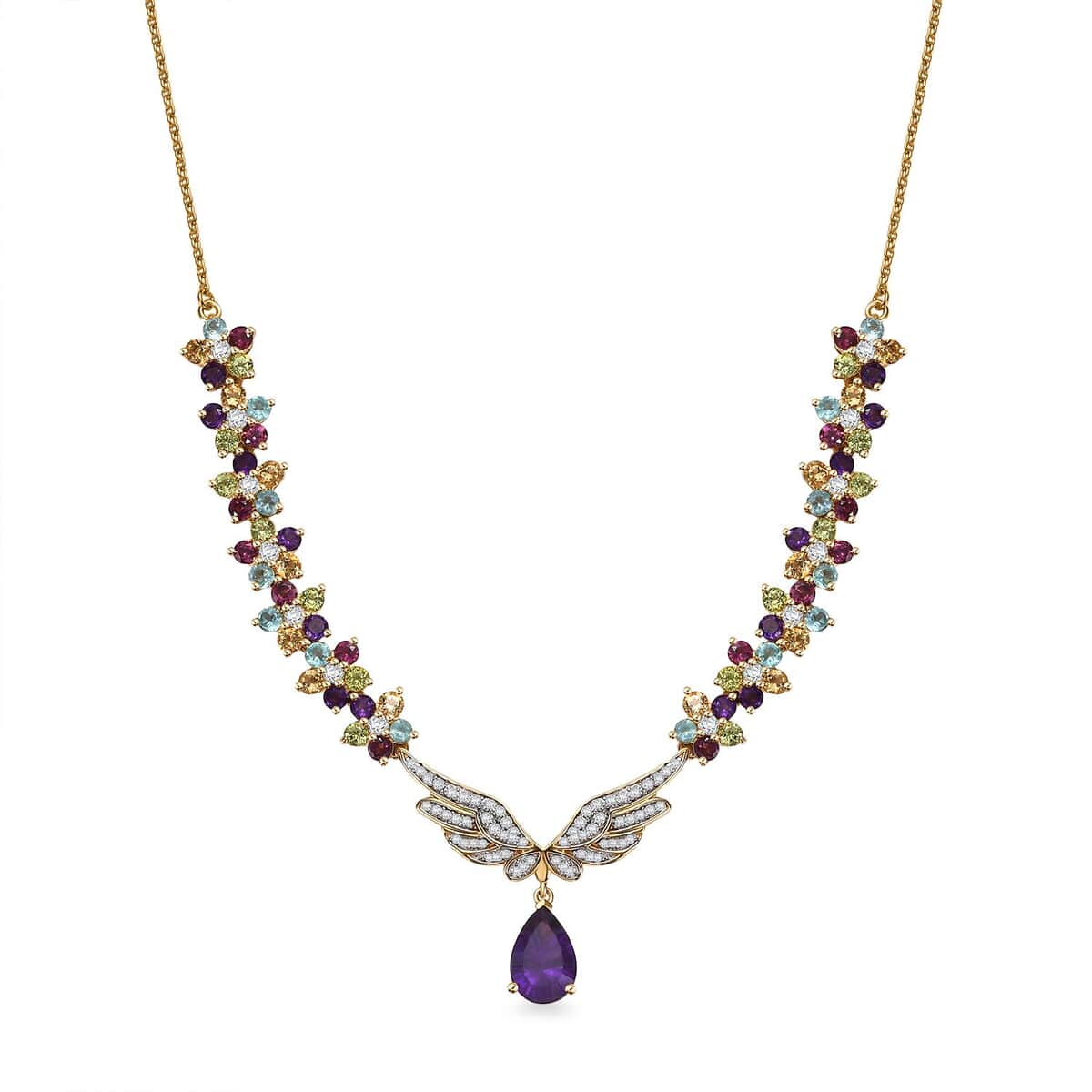 GP Italian Garden Collection African Amethyst and Multi Gemstone 12.85 ctw Angel Wing Necklace 18 Inches in 18K Vermeil YG Over Sterling Silver and ION Plated YG Stainless Steel image number 0