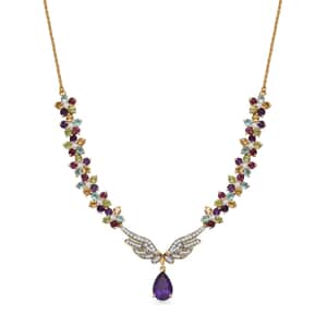 GP Italian Garden Collection African Amethyst and Multi Gemstone 12.85 ctw Angel Wing Necklace 18 Inches in 18K Vermeil YG Over Sterling Silver and ION Plated YG Stainless Steel