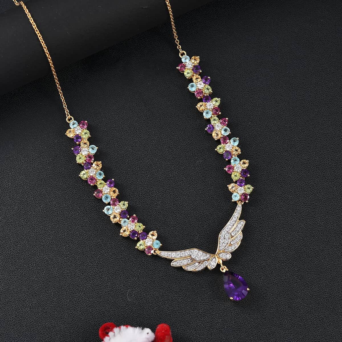 GP Italian Garden Collection African Amethyst and Multi Gemstone 12.85 ctw Angel Wing Necklace 18 Inches in 18K Vermeil YG Over Sterling Silver and ION Plated YG Stainless Steel image number 1