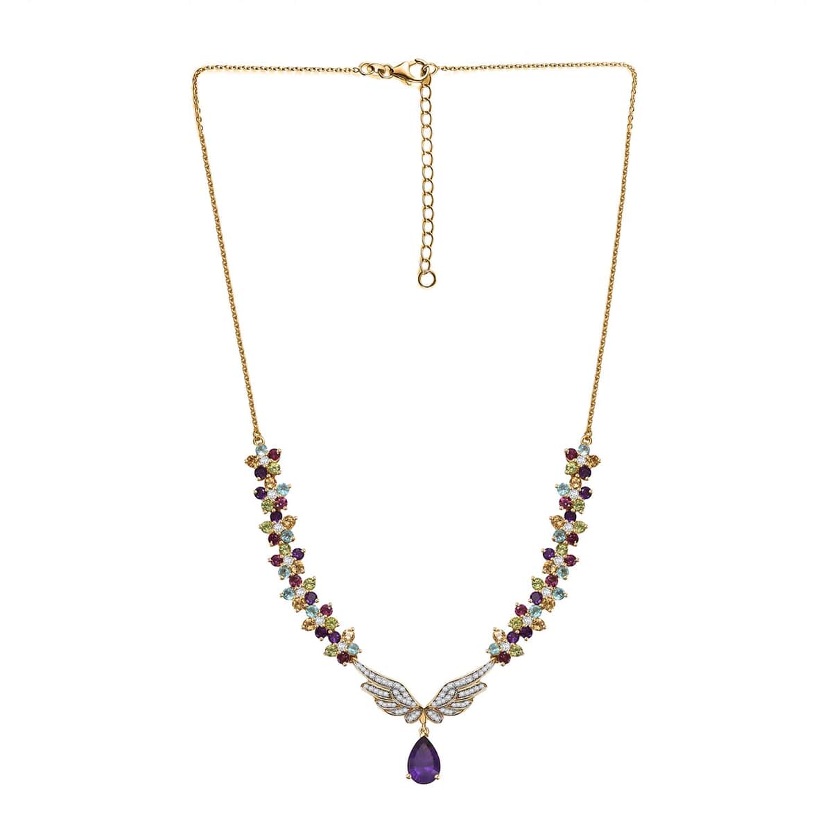 GP Italian Garden Collection African Amethyst and Multi Gemstone 12.85 ctw Angel Wing Necklace 18 Inches in 18K Vermeil YG Over Sterling Silver and ION Plated YG Stainless Steel image number 2