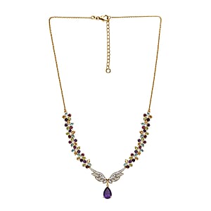 GP Italian Garden Collection African Amethyst and Multi Gemstone 12.85 ctw Angel Wing Necklace 18 Inches in 18K Vermeil YG Over Sterling Silver and ION Plated YG Stainless Steel