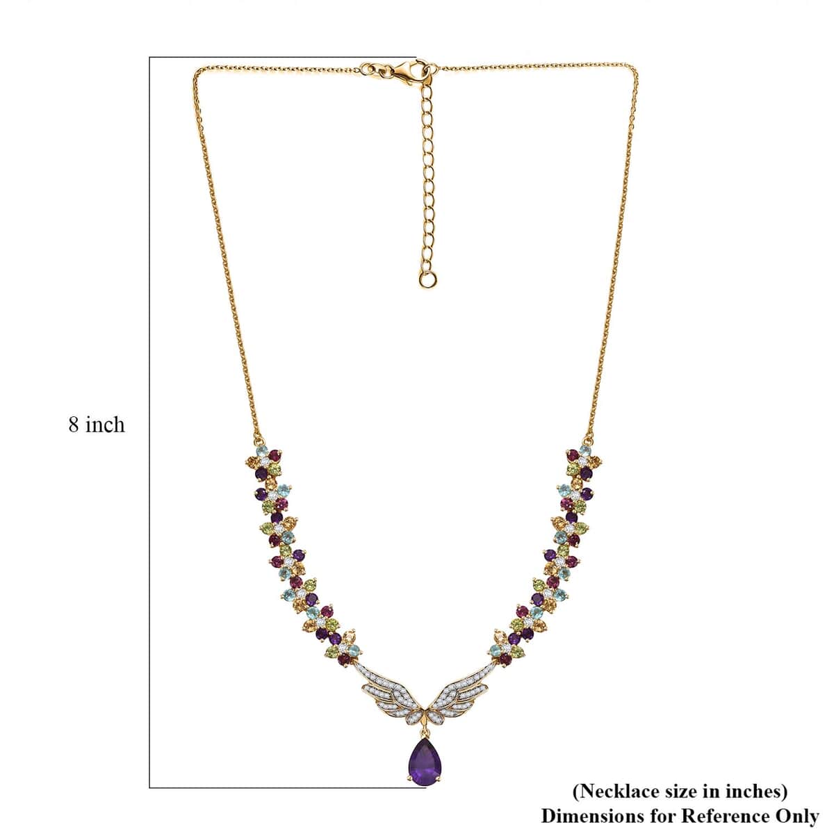 GP Italian Garden Collection African Amethyst and Multi Gemstone 12.85 ctw Angel Wing Necklace 18 Inches in 18K Vermeil YG Over Sterling Silver and ION Plated YG Stainless Steel image number 4