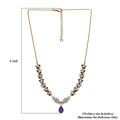 GP Italian Garden Collection African Amethyst and Multi Gemstone 12.85 ctw Angel Wing Necklace 18 Inches in 18K Vermeil YG Over Sterling Silver and ION Plated YG Stainless Steel