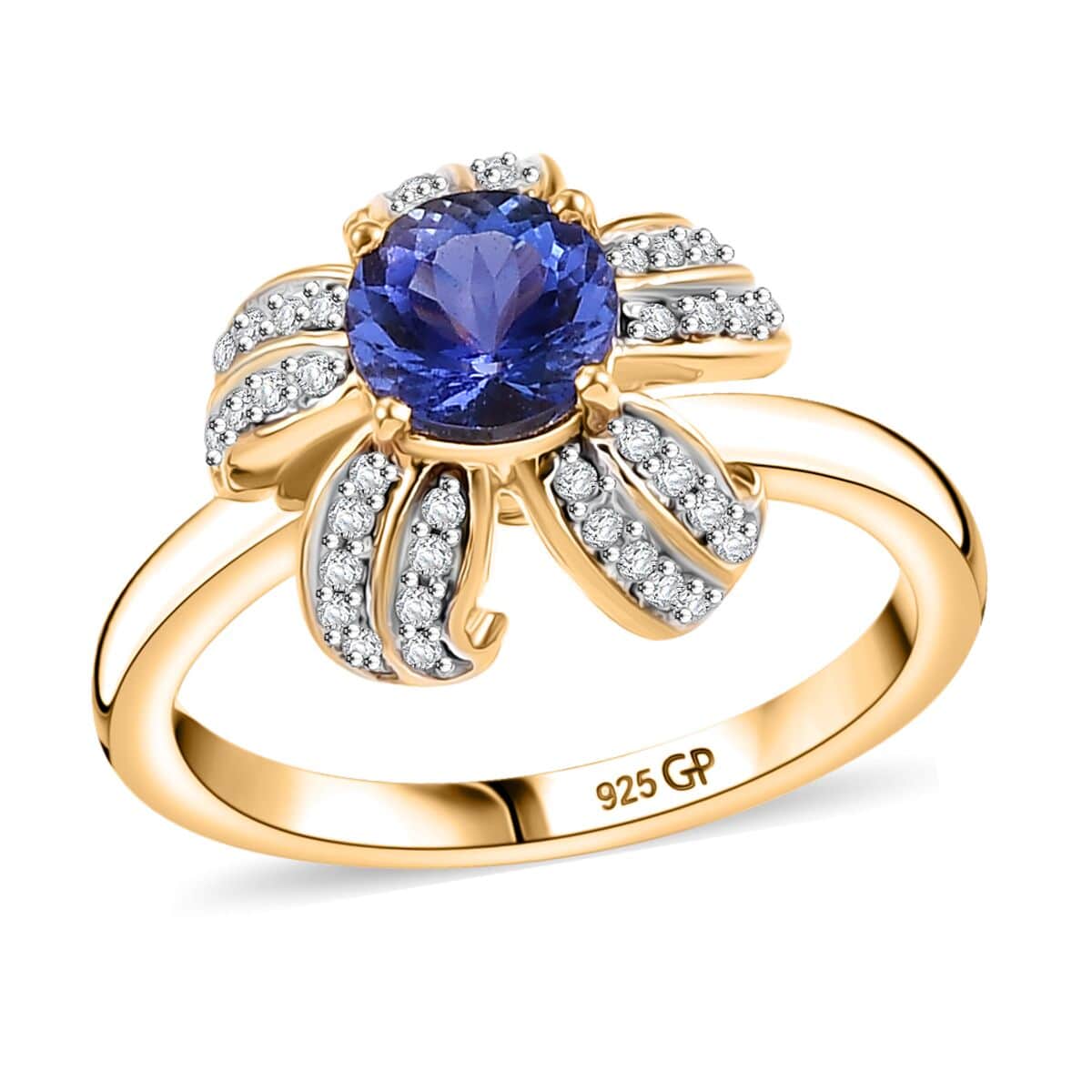 GP Italian Garden Collection Tanzanite and Diamond 1.35 ctw La Campanula Ring in 18K Vermeil Yellow Gold Over Sterling Silver (Size 10.0) image number 0