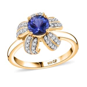 GP Italian Garden Collection Tanzanite and Diamond 1.35 ctw La Campanula Ring in 18K Vermeil Yellow Gold Over Sterling Silver (Size 10.0)