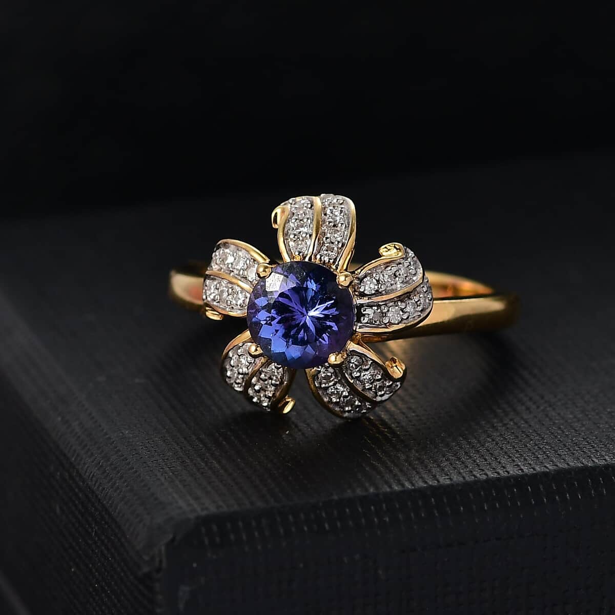 GP Italian Garden Collection Tanzanite and Diamond 1.35 ctw La Campanula Ring in 18K Vermeil Yellow Gold Over Sterling Silver (Size 10.0) image number 1