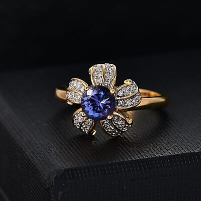 GP Italian Garden Collection Tanzanite and Diamond 1.35 ctw La Campanula Ring in 18K Vermeil Yellow Gold Over Sterling Silver (Size 10.0)