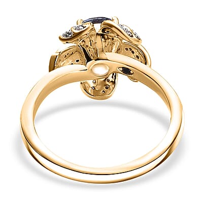 GP Italian Garden Collection Tanzanite and Diamond 1.35 ctw La Campanula Ring in 18K Vermeil Yellow Gold Over Sterling Silver (Size 10.0)