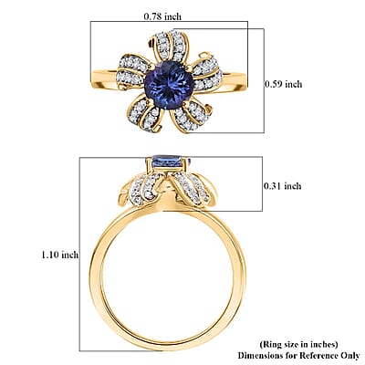 GP Italian Garden Collection Tanzanite and Diamond 1.35 ctw La Campanula Ring in 18K Vermeil Yellow Gold Over Sterling Silver (Size 10.0)