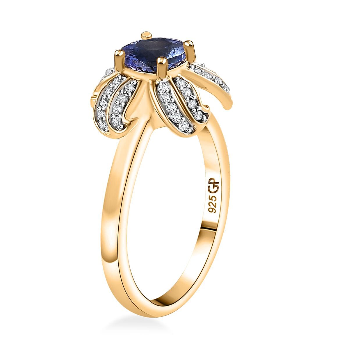 GP Italian Garden Collection Tanzanite and Diamond 1.35 ctw La Campanula Ring in 18K Vermeil Yellow Gold Over Sterling Silver (Size 7.0) image number 3