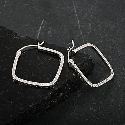 14K White Gold Square Hoop Earrings 1.30 Grams