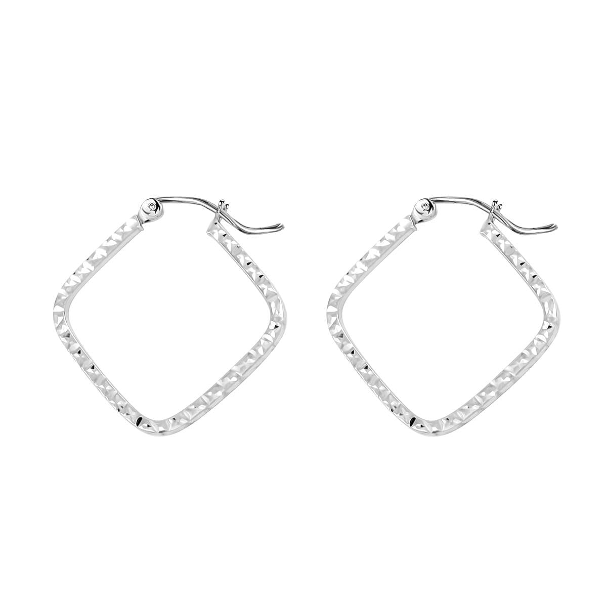 14K White Gold Square Hoop Earrings 1.30 Grams