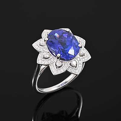 Certified and Appraised Rhapsody AAAA Tanzanite and E-F VS Diamond 6.00 ctw Ring in 950 Platinum (Size 10.0) 8.35 Grams