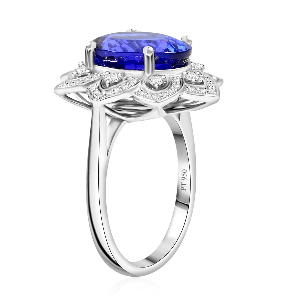 Certified and Appraised Rhapsody AAAA Tanzanite and E-F VS Diamond 6.00 ctw Ring in 950 Platinum (Size 10.0) 8.35 Grams image number 3