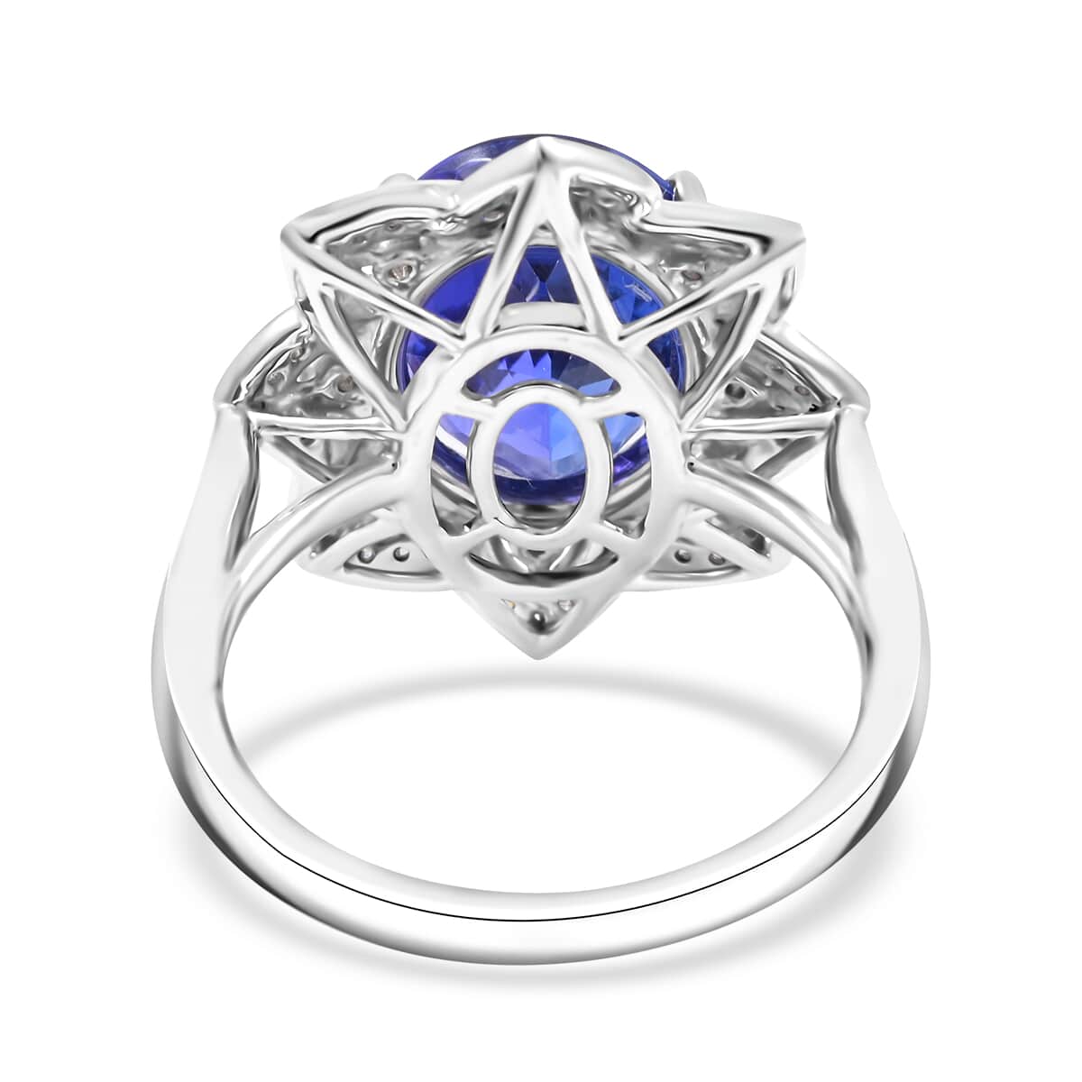 Certified and Appraised Rhapsody AAAA Tanzanite and E-F VS Diamond 6.00 ctw Ring in 950 Platinum (Size 10.0) 8.35 Grams image number 4