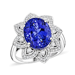 Certified and Appraised Rhapsody 950 Platinum AAAA Tanzanite, Diamond (E-F, VS) (0.44 cts) Ring (Size 6.5) (8.35 g) 6.00 ctw
