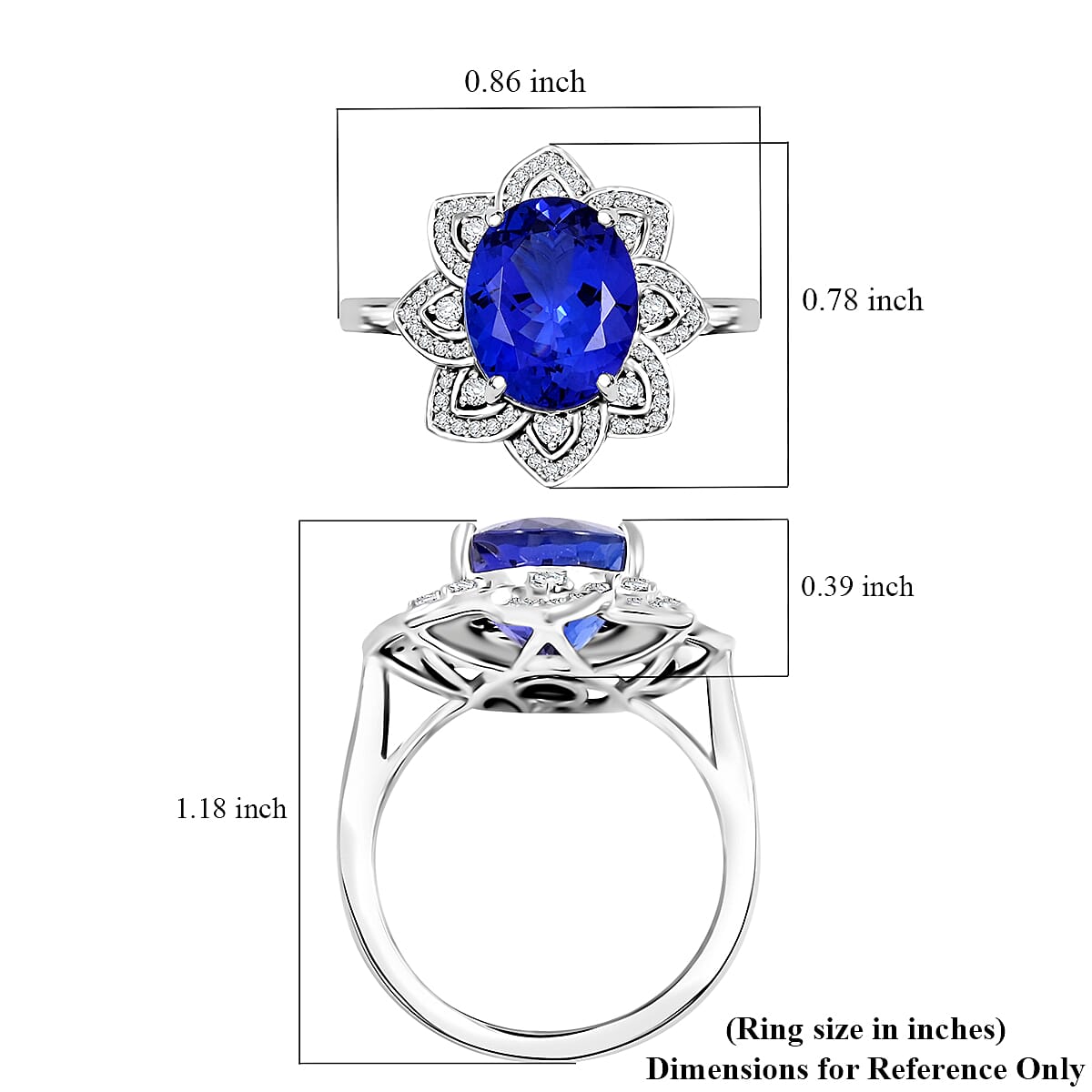 Certified and Appraised Rhapsody AAAA Tanzanite and E-F VS Diamond 6.00 ctw Ring in 950 Platinum (Size 7.0) 8.35 Grams image number 5