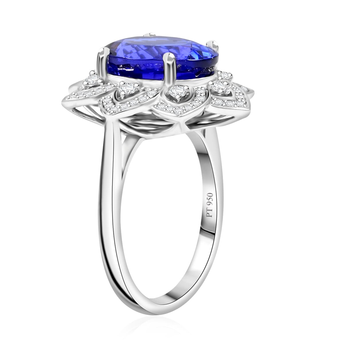 Certified and Appraised Rhapsody AAAA Tanzanite and E-F VS Diamond 6.00 ctw Ring in 950 Platinum (Size 9.0) 8.35 Grams image number 3