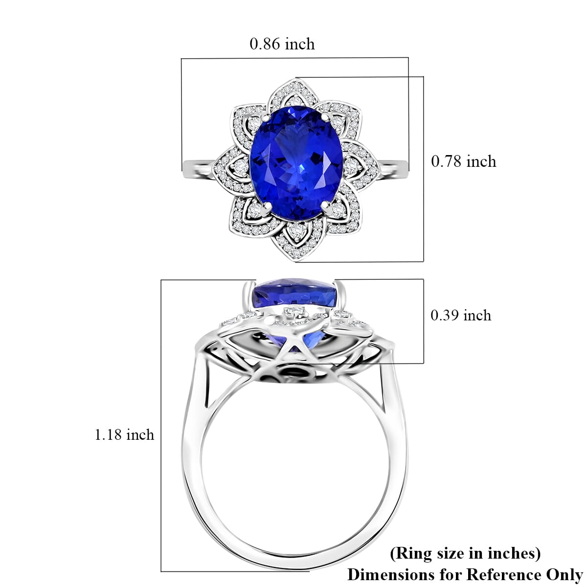 Certified and Appraised Rhapsody AAAA Tanzanite and E-F VS Diamond 6.00 ctw Ring in 950 Platinum (Size 9.0) 8.35 Grams image number 5