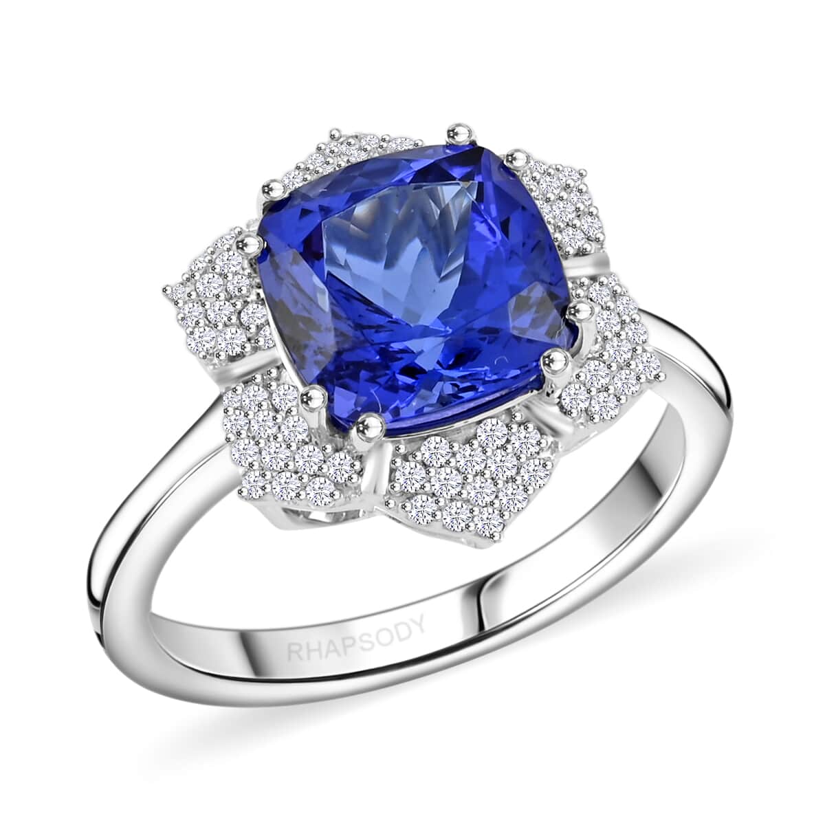 Certified and Appraised Rhapsody AAAA Tanzanite and E-F VS Diamond 4.25 ctw Ring in 950 Platinum 7.65 Grams image number 0